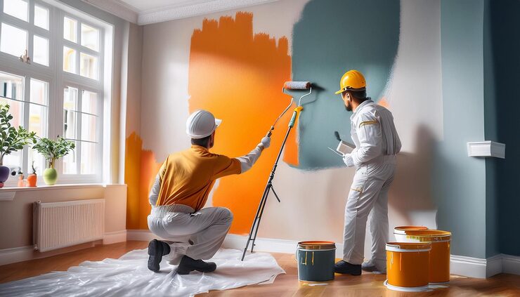 Painters painting an interior home.